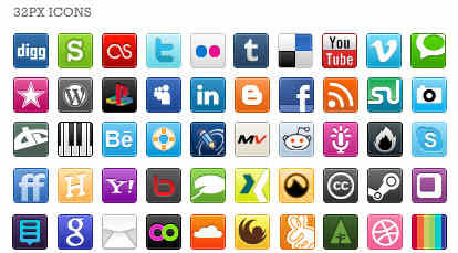 Social Bookmarking Share Buttons 32px Icons