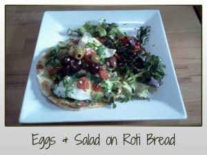 Eggs and Salad on Roti Bread