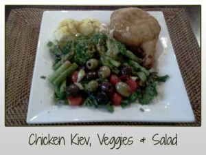 Chicken Kiev, Veggies, Salad