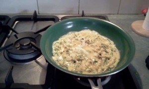 Scrambled Eggs, Kale, Chickpea Roti