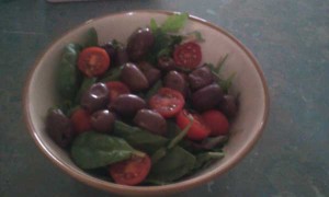 Olives, Cherry Tomatoes, Baby Spinach, Mixed Lettuce, Rocket