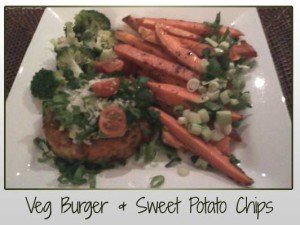 Veg Burger and Sweet Potato Chips