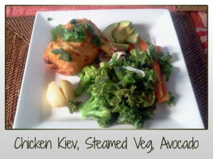 Chicken Kiev, Steamed Veggies, Avocado