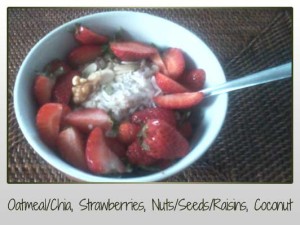 oatmeal chia strawberries raisins nuts seeds