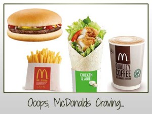 McDonalds Burger, Wrap, Fries, Latte