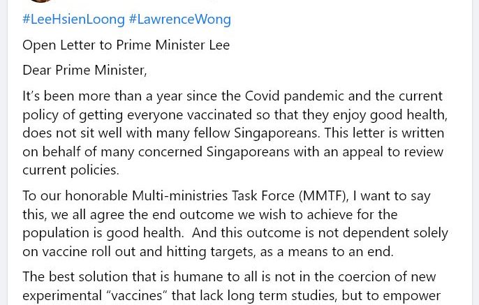 Open Letter to SG Prime Minister RE: Mandates