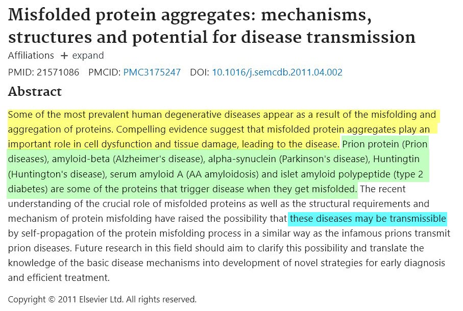 Misfolded protein aggregates: mechanisms, structures and potential for disease transmission