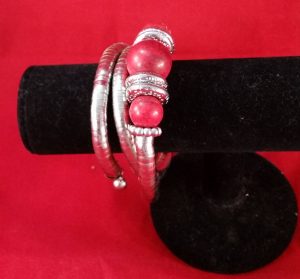 Adult, Red/Silver Bracelet / Bangle.  (Never-Worn)