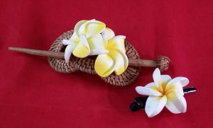 Balinese Hair Piece – Hand-Carved from Coconut Wood – Barrette + Matching Flower HairClip